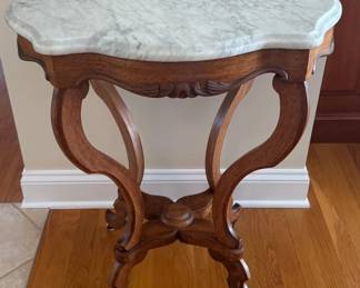 Antique marble turtle top parlor table