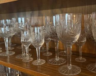 Vintage Zawiercie 'Monika' polished cut crystal vintage stemware and water glasses