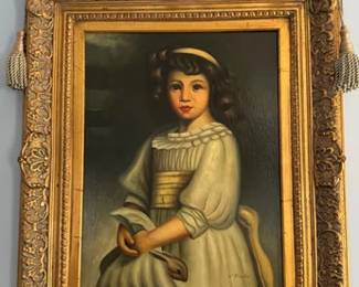 Impressionist oil on canvas painting titled "Portrait of a Young Girl"