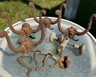 Antique cast iron coat and hat hooks