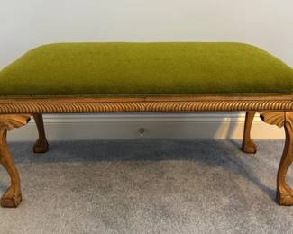 Vintage upholstered Queen Anne-style bench