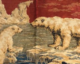 Detail of vintage velvet polar bear tapestry wall hanging