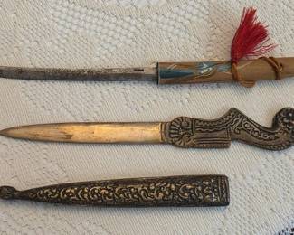 Unique letter openers, one brass with sheath