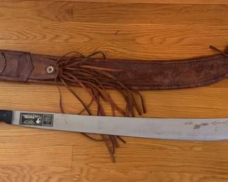 Vintage Collins & Co. machete and leather sheath