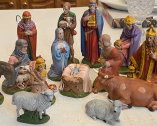 Vintage hand painted ceramic nativity set