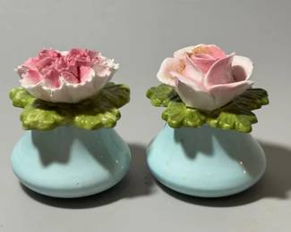 Vintage Aynsley England bone china delicate pink flower salt and pepper shakers