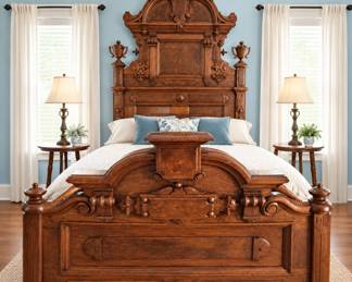 Victorian Renaissance bed with elaborate details