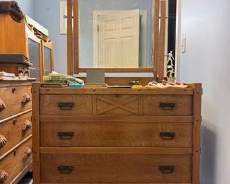 Mission style oak dresser with mirror