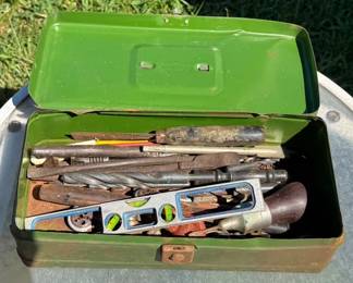 Multiple vintage metal toolboxes and a "treasure hunt" of their contents