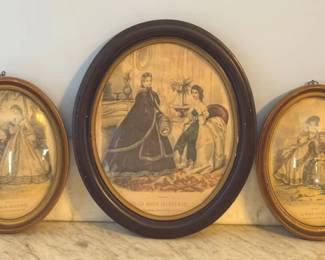 Antique oval framed fashion prints
