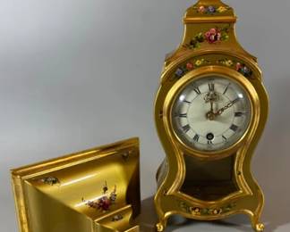 Vintage German Schmid hand painted clock with a matching wall shelf