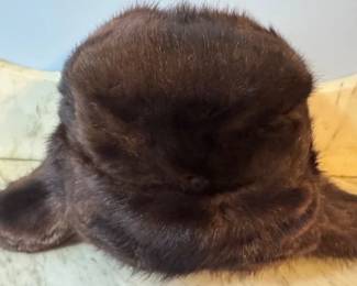 Vintage brown mink fur ushanka or Russian trapper hat with fold down ear flaps