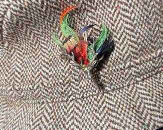 Kangol Herringbone Tweed Hat with Collection of Olympic and USGA Pins