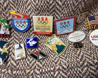 Kangol Herringbone Tweed Hat with Collection of Olympic and USGA Pins