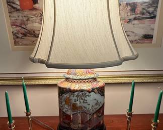 Imari Style Porcelain Table Lamp with Monkey Motif
