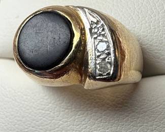 14K Yellow Gold Black Onyx and Diamond Men's Ring