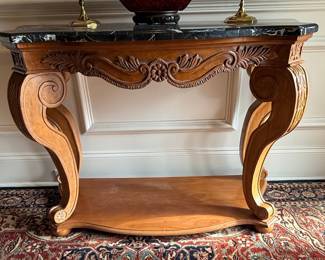 Louis XV Style Carved Walnut Console Table with Marble Top