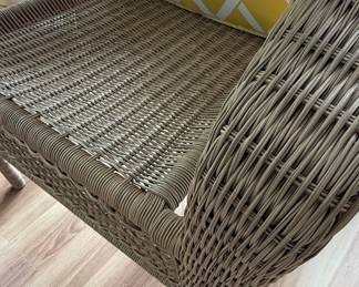 Wicker Barrel Style Armchairs with Geometric Cushions