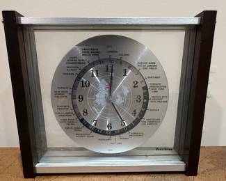 Verichron GMT World Time Desk Clock with Red Airplane Second Hand