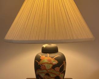 Vintage Asian Crane Motif Ginger Jar Table Lamp