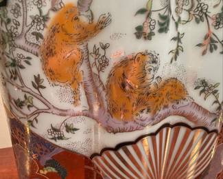 Imari Style Porcelain Table Lamp with Monkey Motif