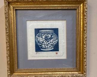Blue and White Chinoiserie Ginger Jar Woodblock Print