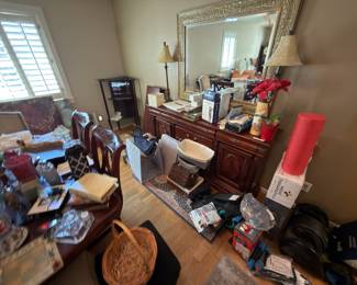 Never used exercise equipment, foot massager, heated back massager, new candles, wooden dresser