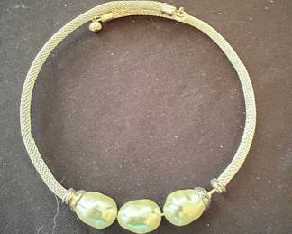 Sterling Silver Mesh Bracelet with Baroque Pearls