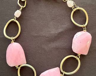 Rose Quartz and Gold-Tone Chunky Link Necklace