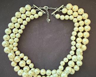 Multi-Strand Faux Pearl Statement Necklace with Silver-Tone Clasp