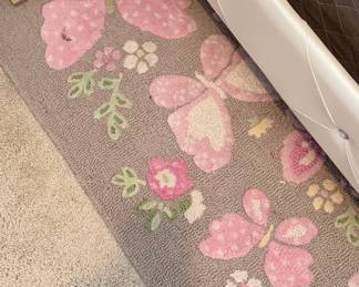 Children's Pink Butterfly and Floral Accent Rug