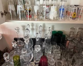 Collection of Vintage Barware, Decanters, and Beer Glasses