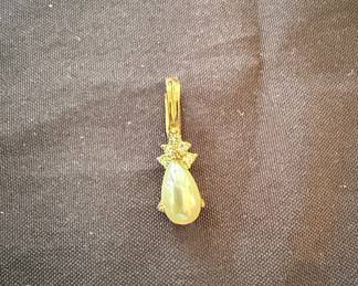 14k Yellow Gold Pear-Shaped Opal and Diamond Pendant