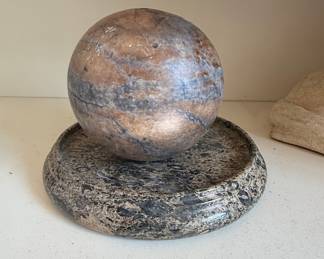 Travertine Sphere on Decorative Stone Dish