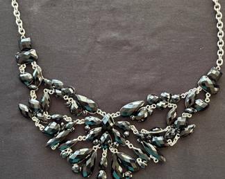 Vintage Black Glass Statement Bib Necklace