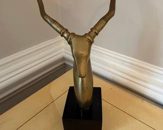 Mid-Century Modern Brass Impala Bust Sculpture