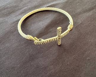 Cable Cuff Bracelet with Rhinestone Cross