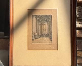 Edward Sharland Etching of Gothic Interior