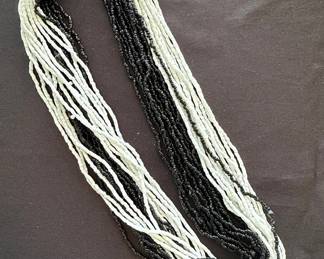 Multi-Strand Black and White Seed Bead Torsade Necklace