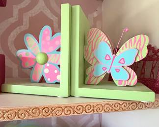 Hand-Painted Butterfly and Flower Bookends