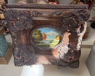 Vintage Ornate Oval Landscape Miniature Painting