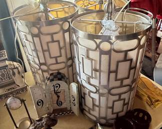 Pair of Hollywood Regency Style Metal Lattice Table Lamps