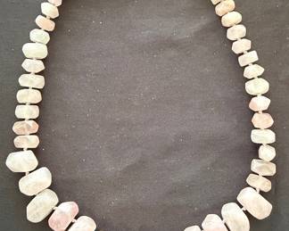 Graduated Rose Quartz Nugget Necklace with Sterling Silver Clasp