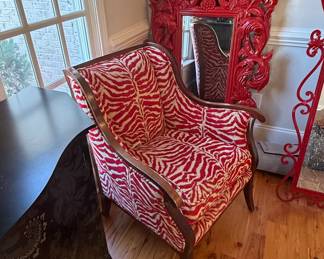 Vintage Zebra Print Upholstered Bergère Chair