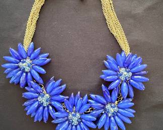 Vintage Blue Daisy Flower Statement Necklace
