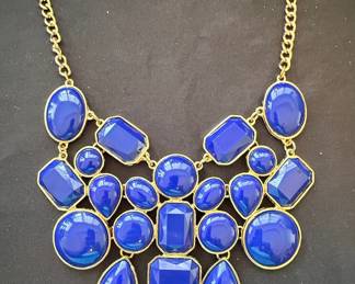 Cobalt Blue Resin Stone Statement Bib Necklace