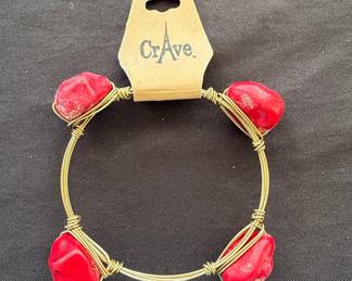 Bourbon and Boweties Red Wire-Wrapped Bead Bangle Bracelet