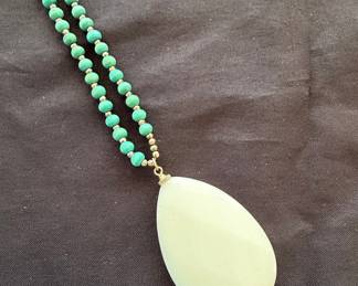 Teardrop Pendant Necklace with Matte Turquoise Beads