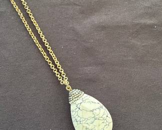 White Howlite Teardrop Pendant Necklace with Pavé Bale