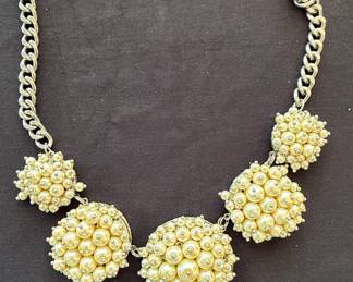 Vintage Bubble Stone Pearl Cluster Dome Link Necklace